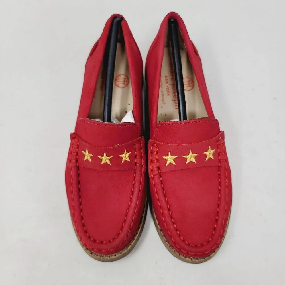 MARC JOSEPH MADISON girls Loafers Sz 11 M nubuck Red leather casual shoes‎
